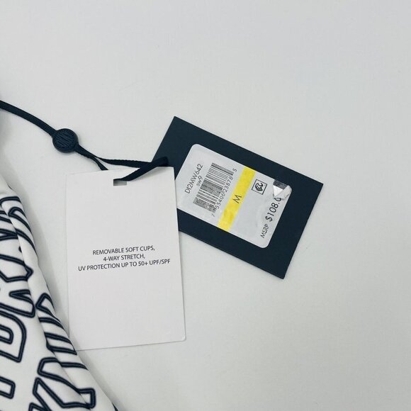 DKNY Womens Size Medium Logo-Print One-Piece Swimsuit in White & Black $108 2031 - Picture 5 of 7